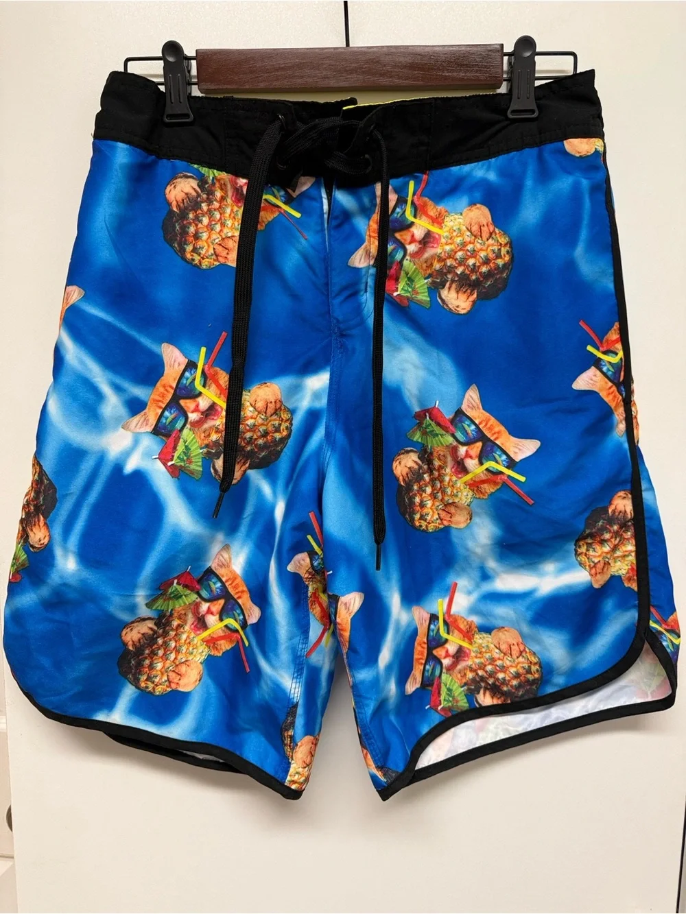 Bioworld Blue Pineapple Print Men's Swim Board Shorts